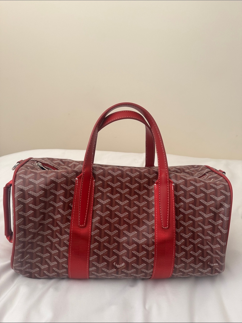 Goyard Burgundy Patterned Barrel Bag with Silver Hardware